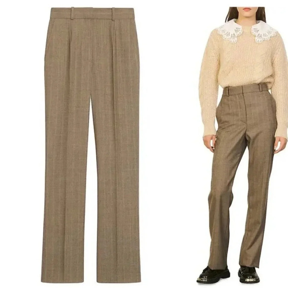 Sandro Pleated Wide Leg Tailored Pants - Picture 1 of 12
